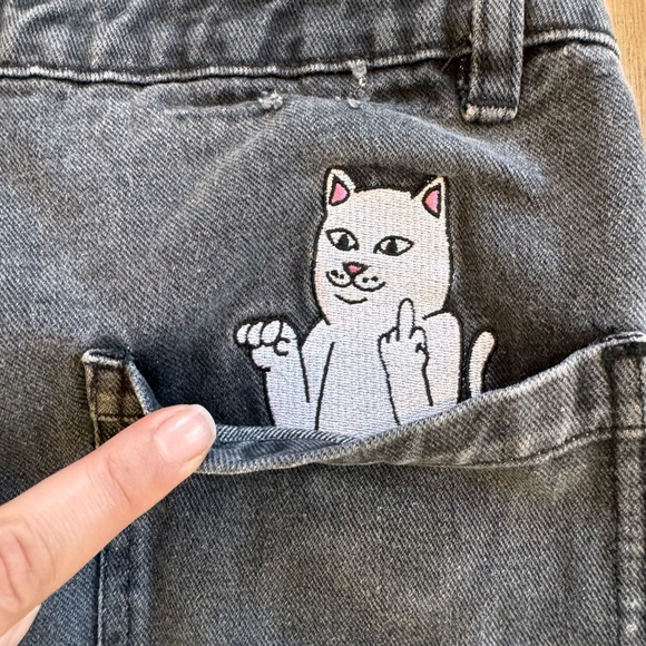 Ripndip Black Denim Straight Leg Men’s Jeans, Streetwear Cat Logo - Picture 4 of 15